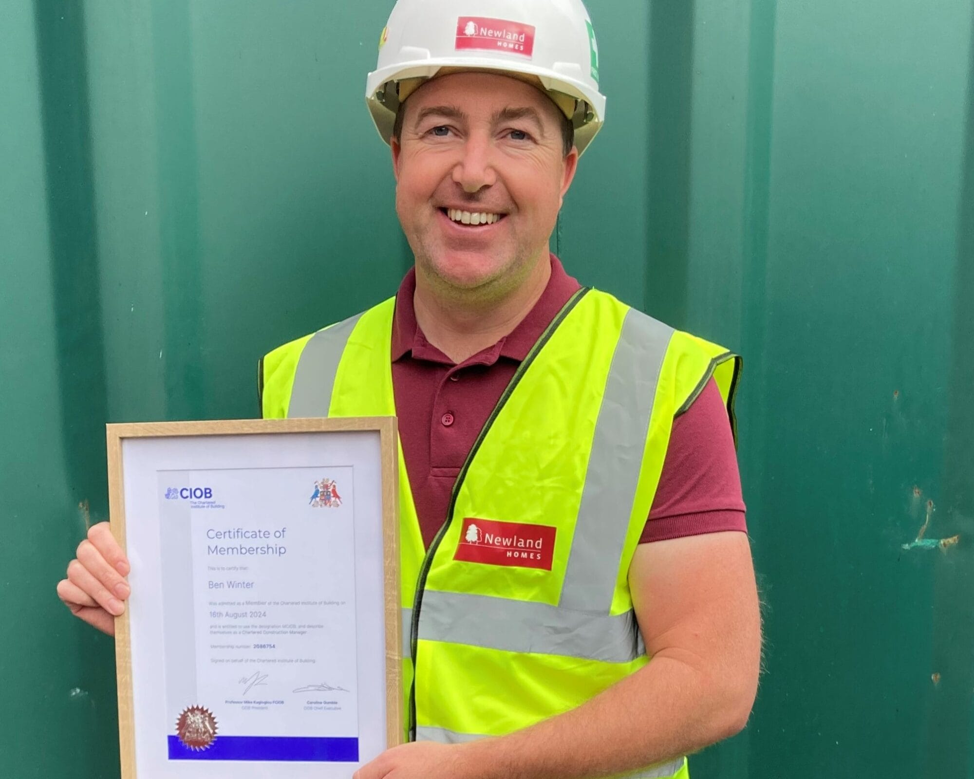 Site Manager Ben Winter achieves Chartered Construction Manager status