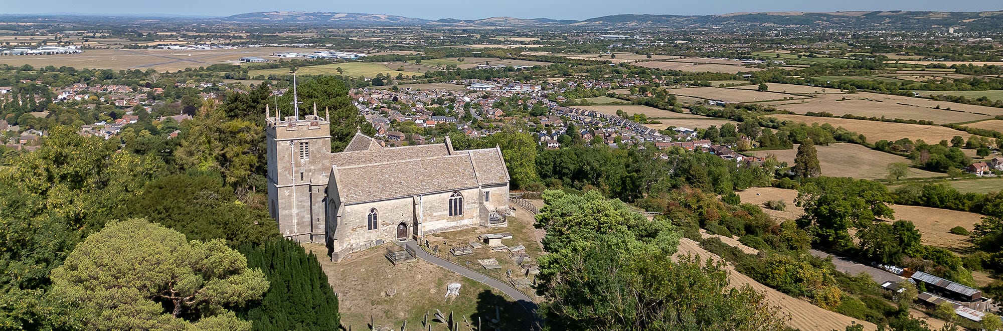 Churchdown looking towards Cheltenham and the Cotswolds beyond