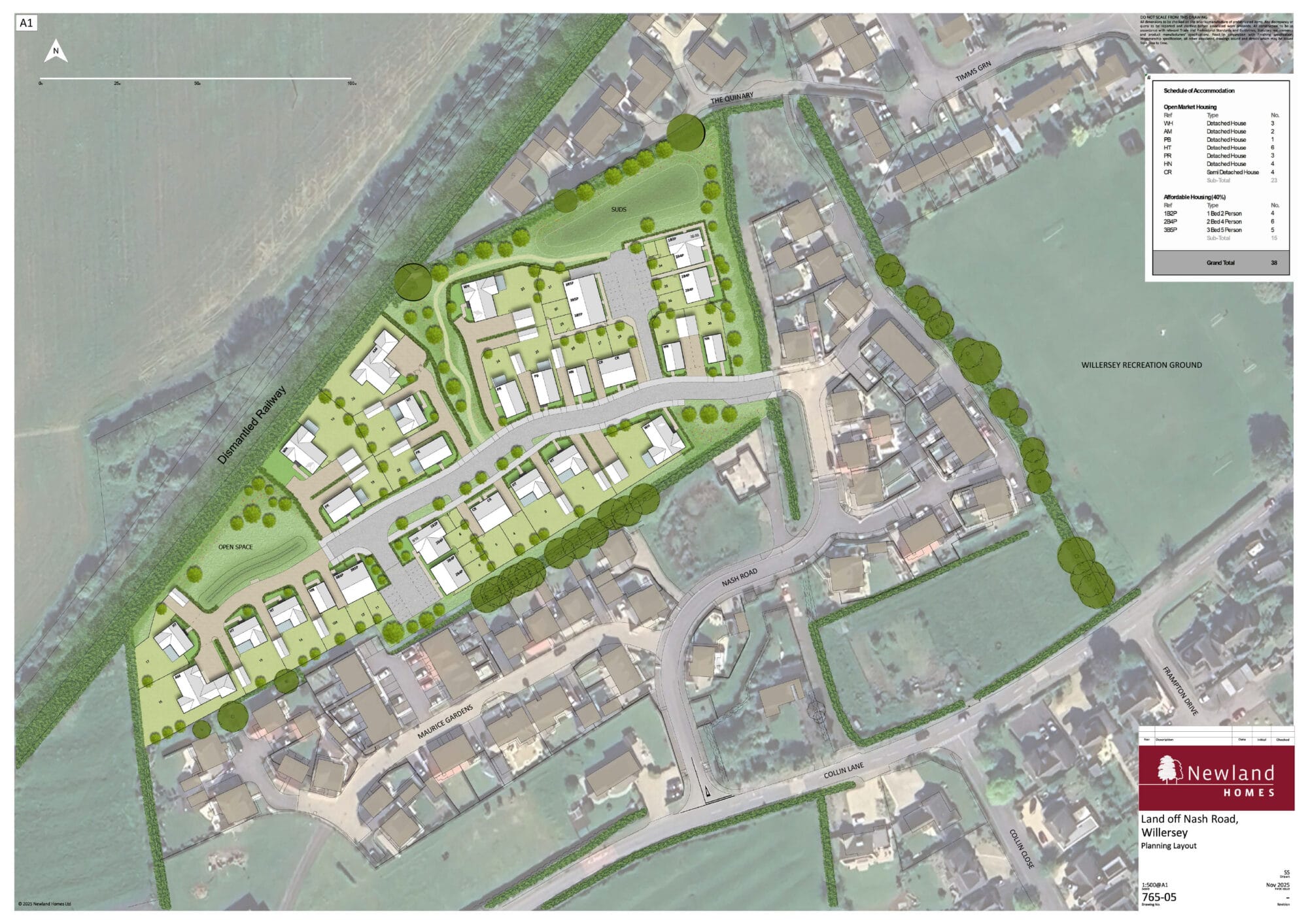 Proposed site layout of homes at Nash Road off Collin Lane Willersey
