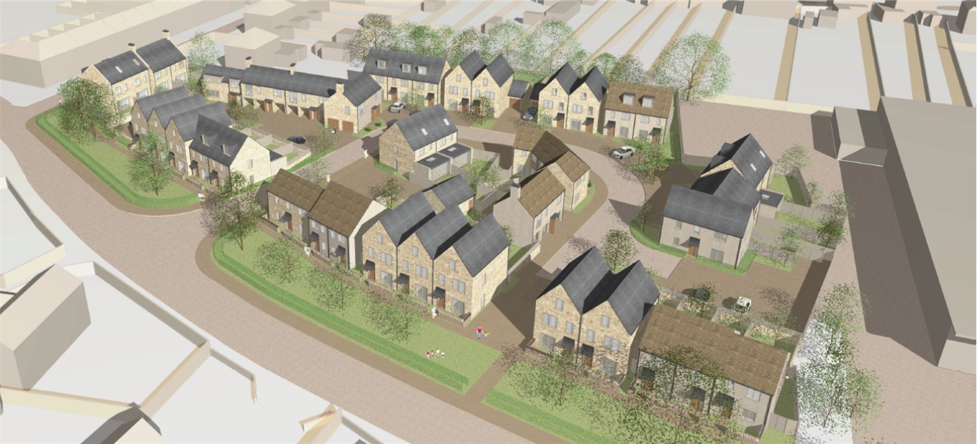 Aerial view of Tetbury new homes